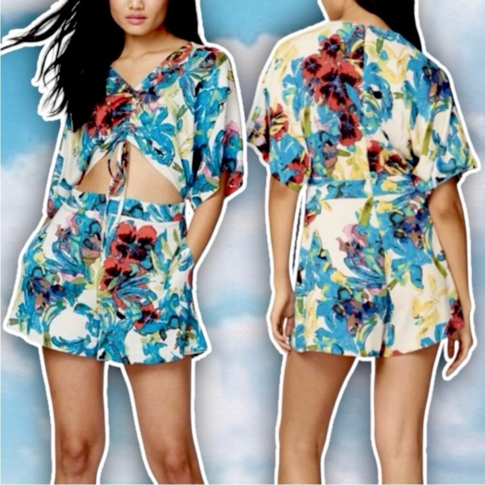RACHEL RACHEL ROY Abstract Floral Cutout Romper Tropical Beach Island Coastal